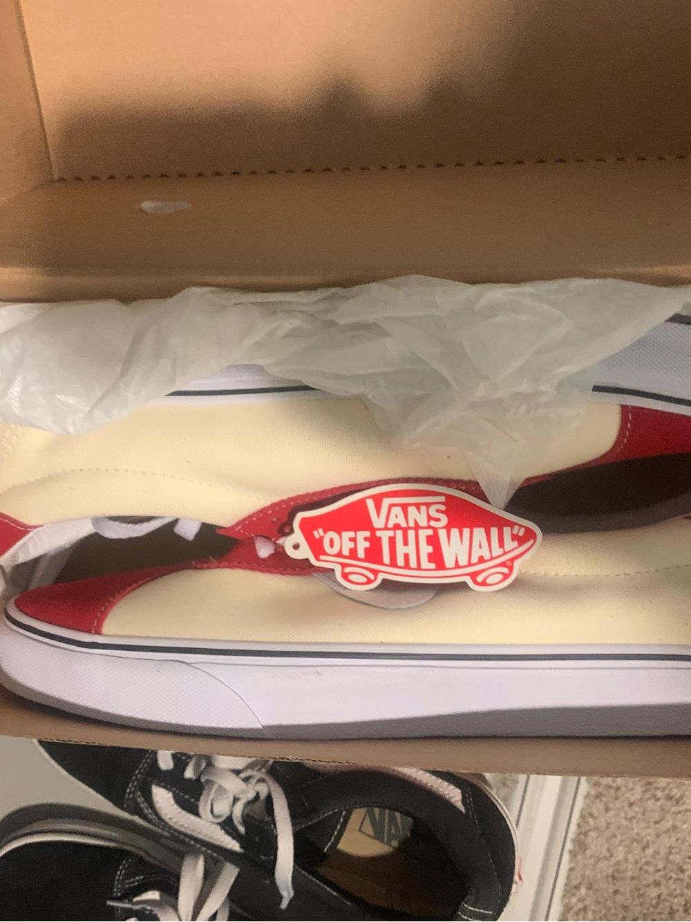 Vans Low-Top Sneakers in Cream, Red, and White